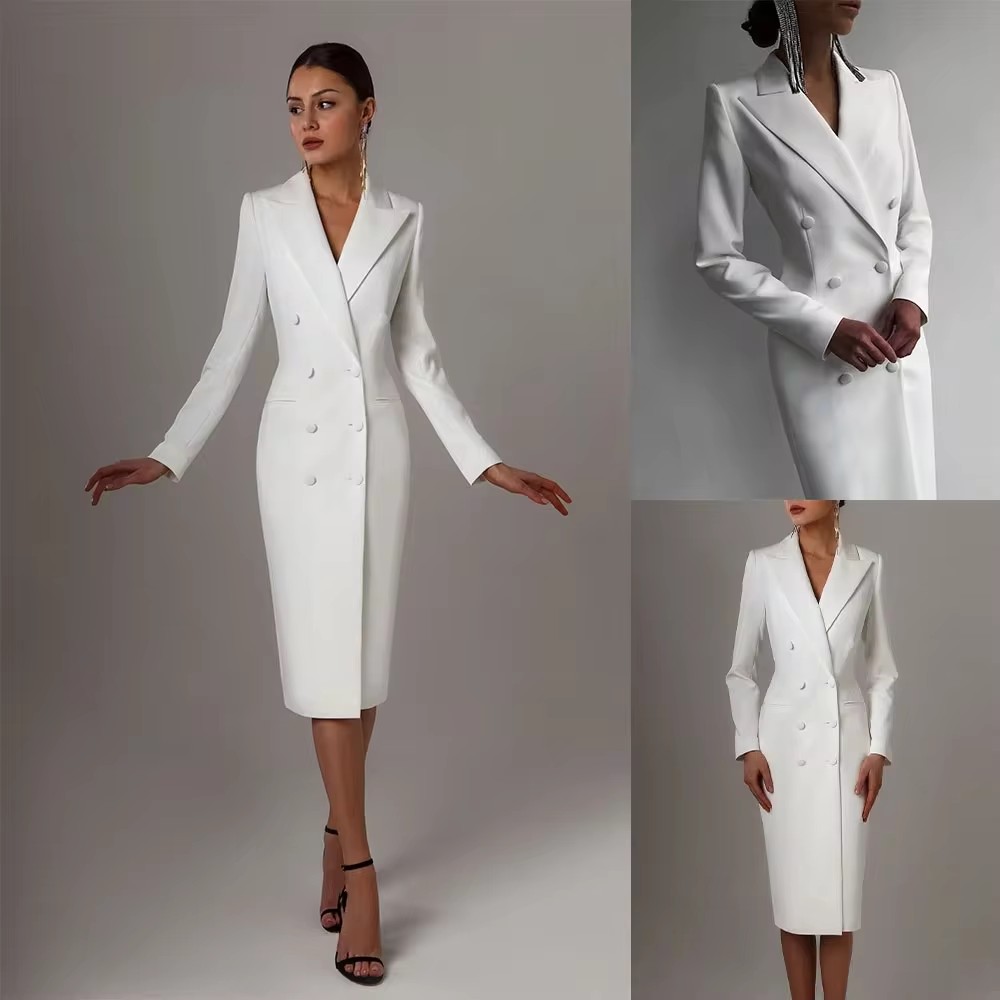 Men Formal Wear Wedding Guest - Autumn White Double Breasted Women Long