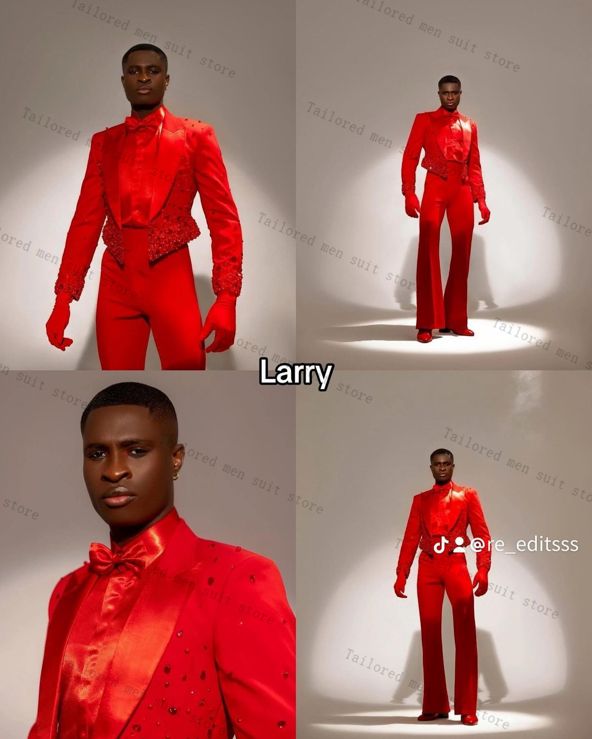 Men Formal Wear Wedding Guest - Red Crystals Men Suits Set 2