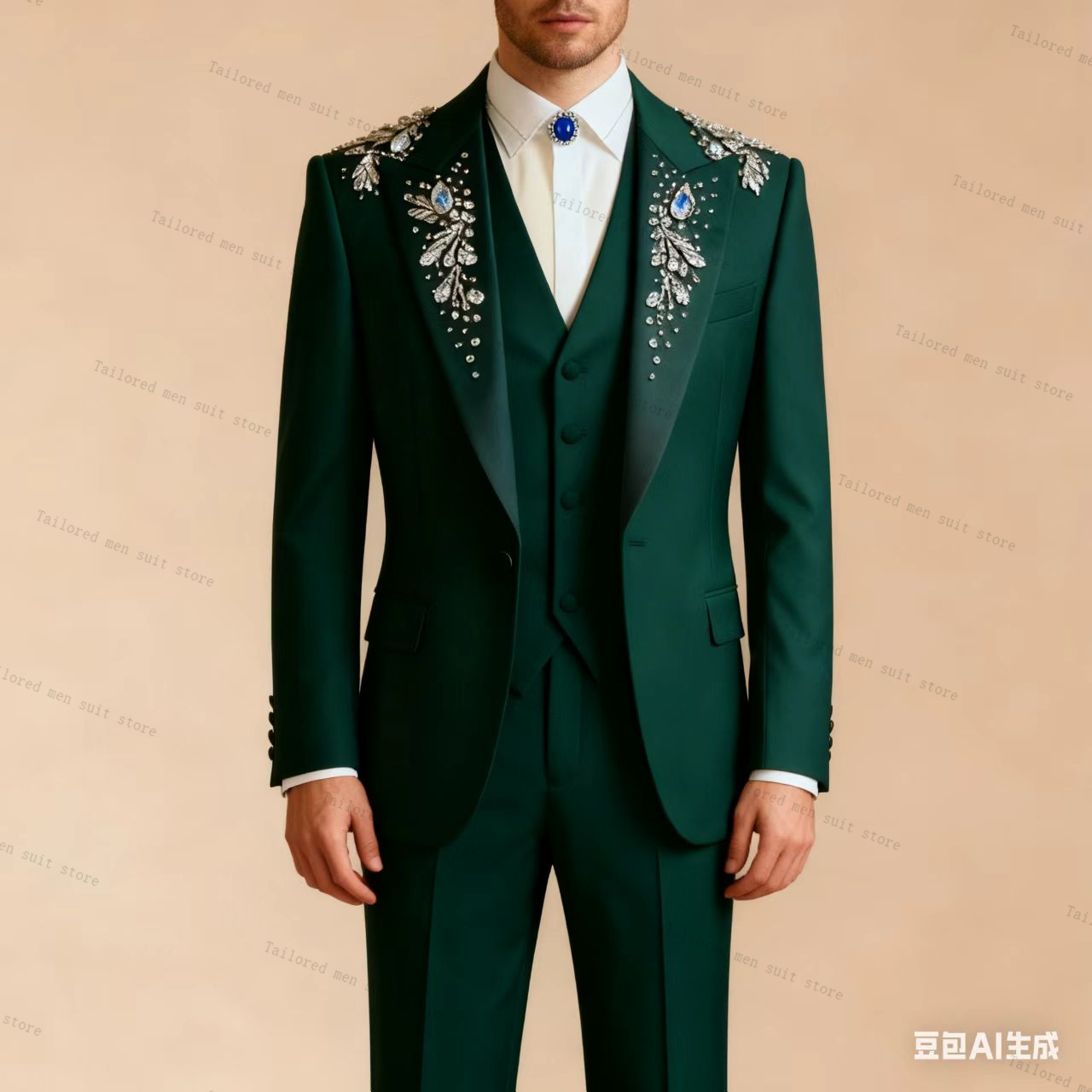 Green Men Suits Pants Set 3 Pc - Men Formal Wear Wedding Guest review and price