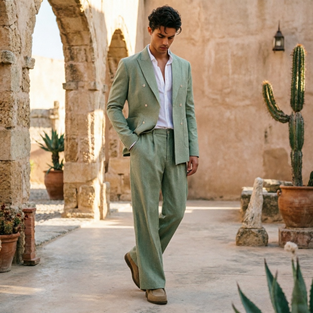 Sage Green Linen Men Suits Rel - Men Formal Wear Wedding Guest review and price